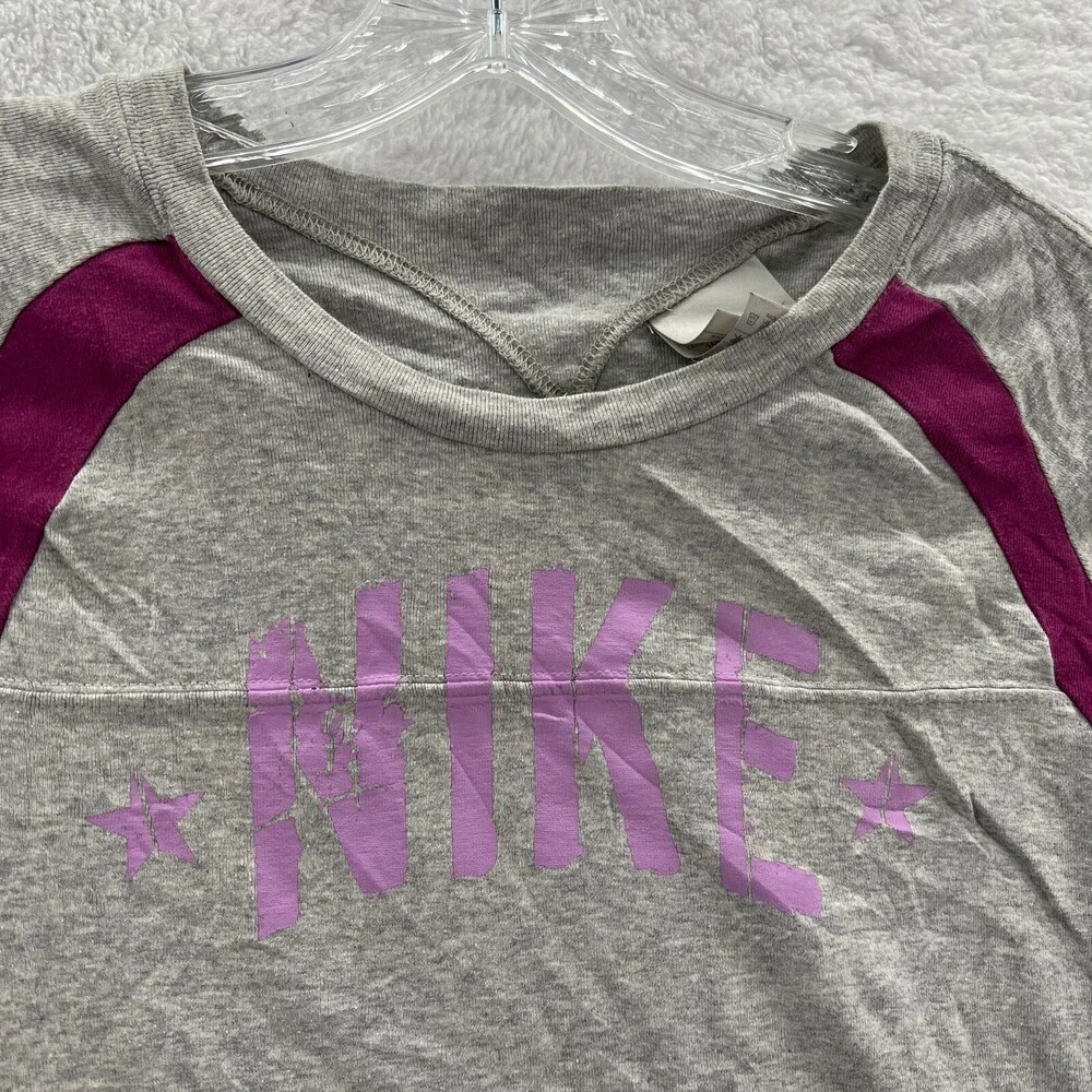 Nike Shirt Girls Large Gray Short‎ Sleeve Crew Neck Cotton Logo Top Youth